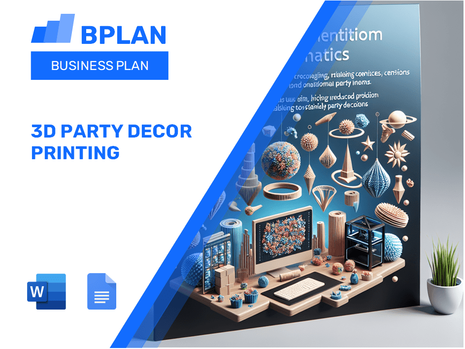 Plan de negocios de impresión de decoración de fiestas en 3D